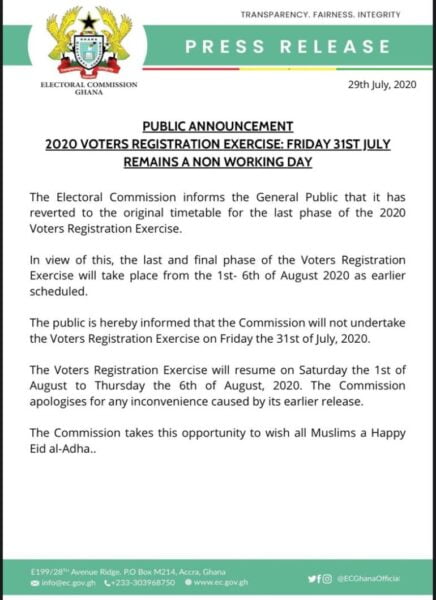 EC Suspends Voter Registration On Friday Over Eid-ul-Adha Celebration