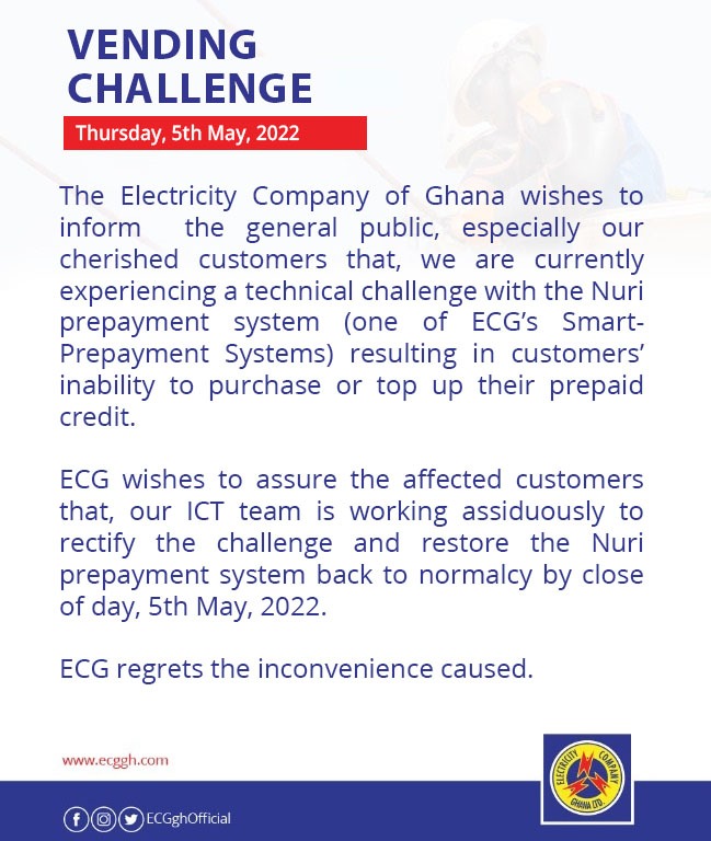 we are working to resolve prepayment challenges by close of business today ecg