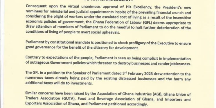 federation of labours calls on parliament to engage industry stakeholders in new tax bill