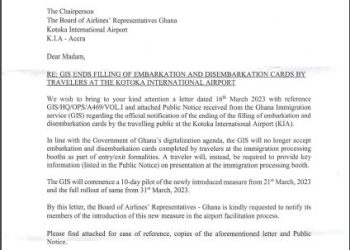 Ghana Immigration Service cancels filling of embarkation and disembarkation cards
