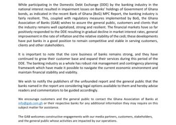 Reports that banks are facing insolvency risk over DDE malicious – Ghana Association of Banks