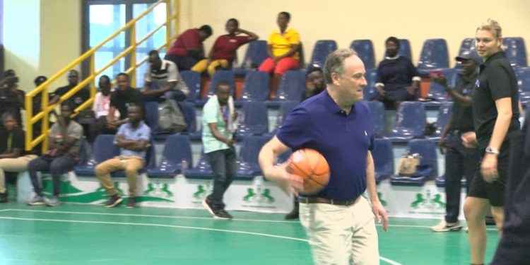 usas second gentleman plays basketball at bukom
