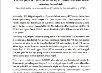 1.6m girls did not use any ICT device in the 3 months preceding 2021 Census Night – GSS