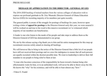 CBTT thanks GES Director-General for clearing backlog of teachers