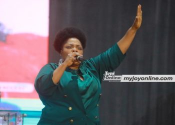 Celestine Donkor ministers at Joy Corporate Worship 2023
