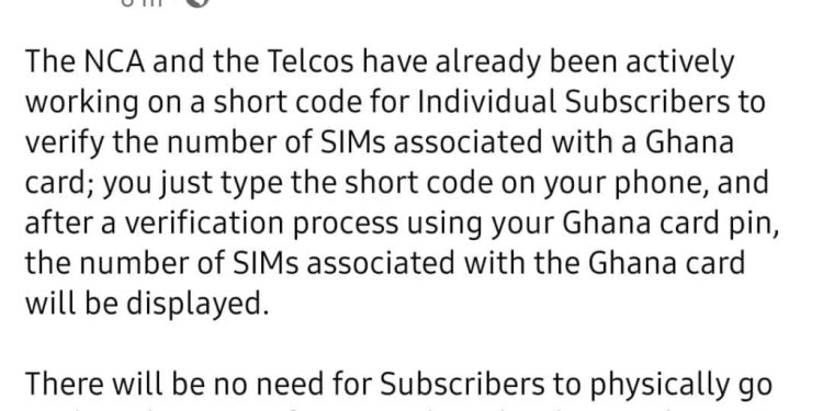 nca telcos working on short code for sim cards registered with ghana card