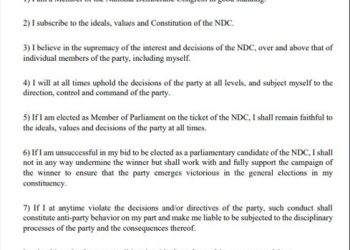 NDC parliamentary aspirants to sign oath of loyalty, allegiance