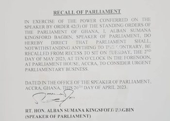 Speaker recalls Parliament on May 2