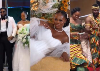 The Ghanaian princess who wore 2 corseted kente and 2 glittering lace gowns for her royal wedding