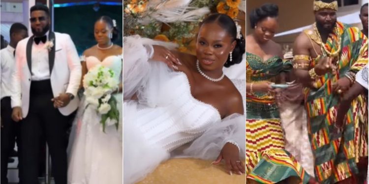 the ghanaian princess who wore 2 corseted kente and 2 glittering lace gowns for her royal wedding