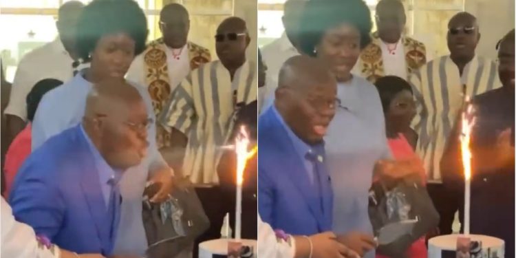 trending video of akufo addo blowing sparkler candles on birthday cake