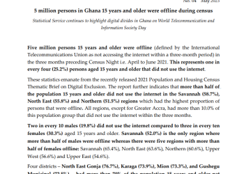5 million persons 15 years and older were offline during census – Ghana Statistical Service