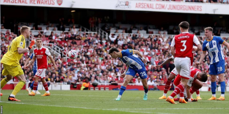arsenal lose to brighton to leave man city on brink