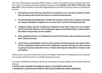 Ban on drumming and noise-making commences today