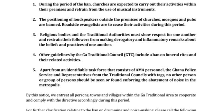 ban on drumming and noise making commences today