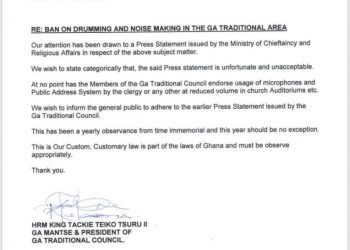 Ban on noise-making: Ignore directive from Chieftaincy Ministry – Ga Traditional Council