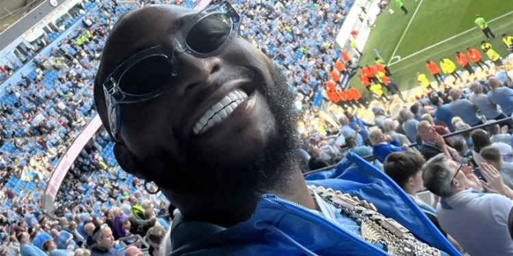 davido spotted at etihad watching man city being crowned champions