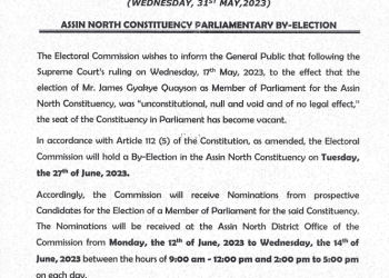 EC sets June 27 for Assin North by-election