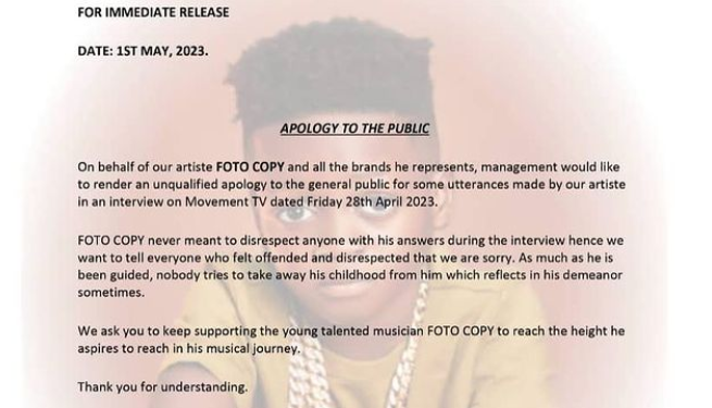 foto copy apologises again