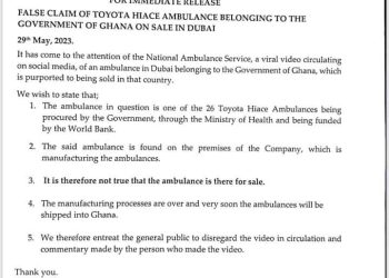 Ghana branded ambulance found in Dubai in viral video not for sale – National Ambulance Service
