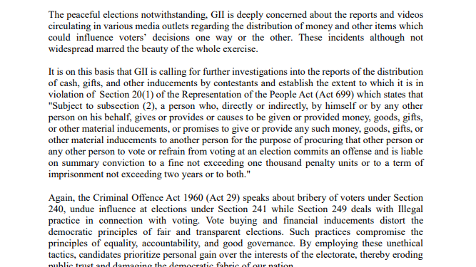 gii condemns vote buying by some parliamentary aspirants at ndc primaries