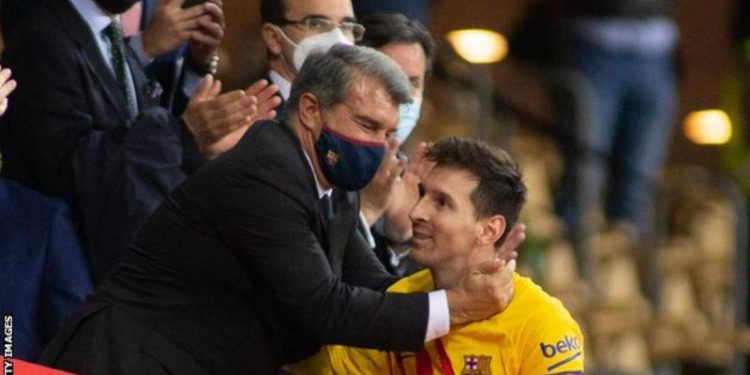 lionel messi barcelona is forwards home says club president joan laporta
