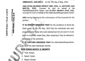 NDC Primaries: High Court orders party to include 16 delegates in Ningo Prampram constituency election