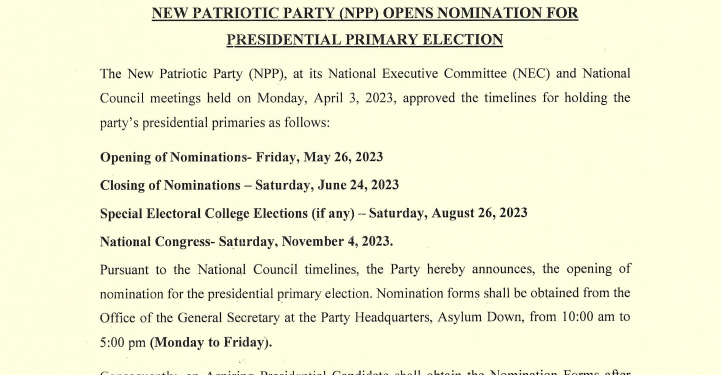npp opens nomination for presidential primary aspirants to pay ghs50k