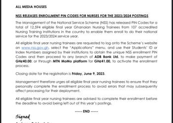 NSS releases PIN codes for 2023/24 registration for 12,594 nurses