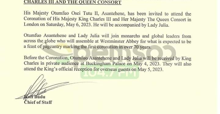 otumfuo osei tutu ii wife depart to coronation of king charles iii