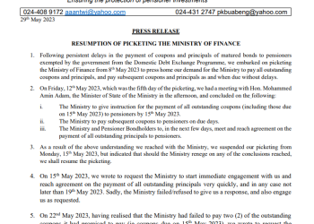 Pensioner Bondholders to resume picketing on Thursday