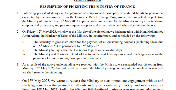 pensioner bondholders to resume picketing on thursday