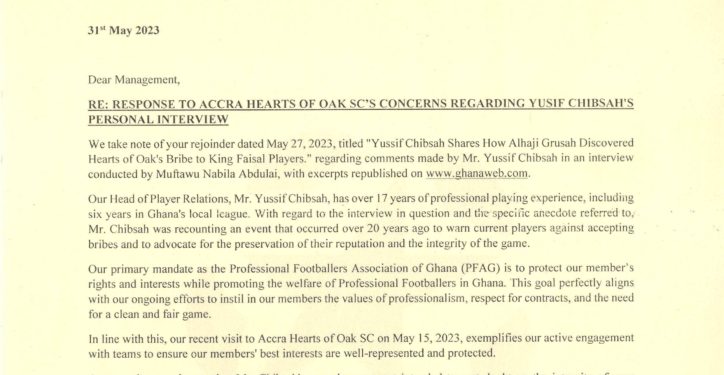 pfag provides clarity on yussif chibsahs king faisal players bribe comments