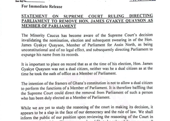 Supreme Court ruling on Gyakye Quayson case baffling – Minority in Parliament reacts