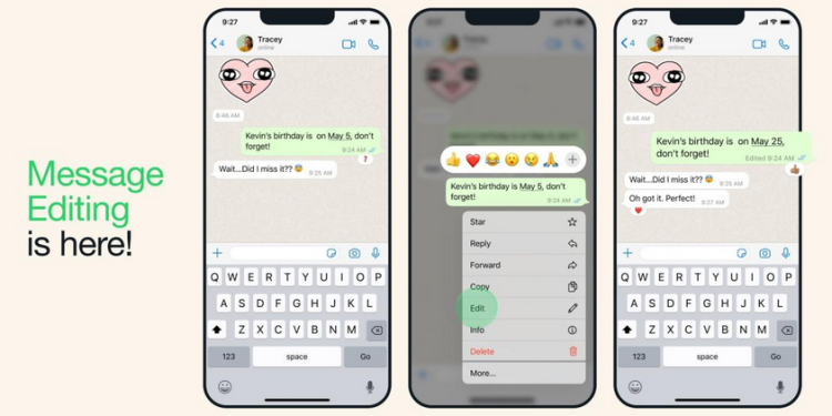 whatsapp now lets you edit messages with a 15 minute time limit
