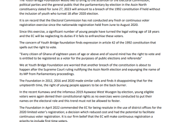 Assin North by-election: Many first-time voters will be disenfranchised if… – Youth Bridge Foundation