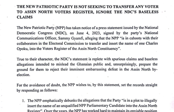 assin north by elections ndcs claims spurious baseless npp