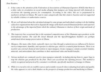 ‘Chemical mango’ video is fake – Federation of Associations of Ghanaian Exporters clears air