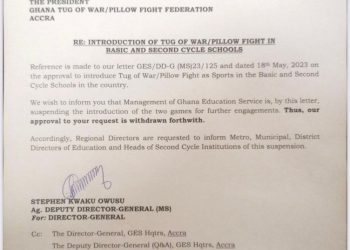 GES suspends approval of Tug of War/Pillow Fight in schools