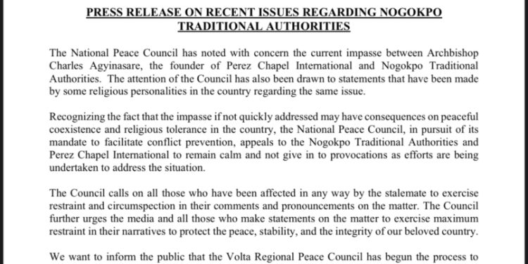 nogokpo vs agyinasare national peace council calls for calm