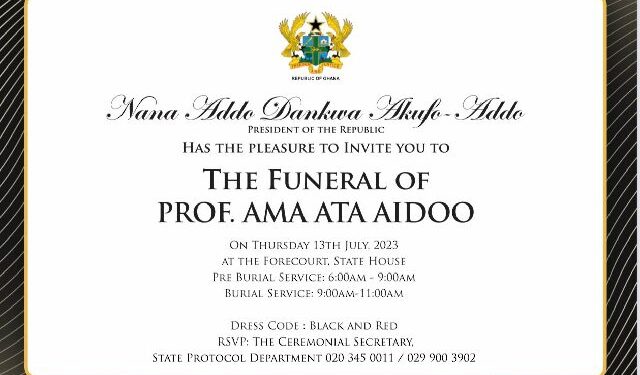 state funeral for prof ama ata aidoo on july 13