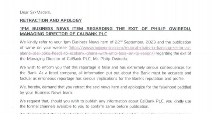 calbank denies md exit