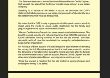 Cecilia Dapaah has never owned a real estate business – PA rubbishes claims by OSP