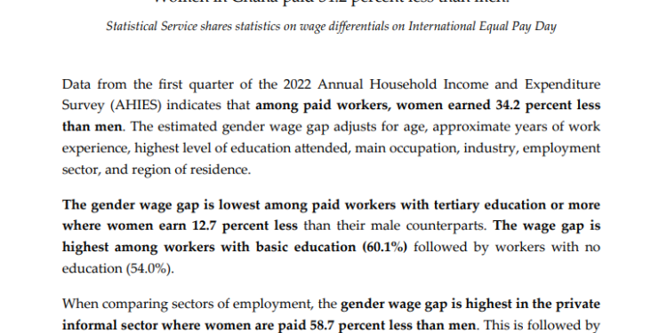 women in ghana paid 34 2 less than men gss