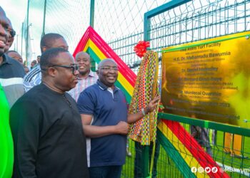 Bawumia commissions new Astroturf at Teshie, as anti-government chants ring out