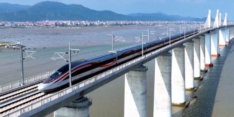 china debuts its first overwater high speed train