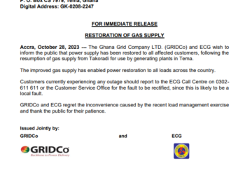Gas supply restored; intermittent power cuts over – GRIDCo, ECG assure