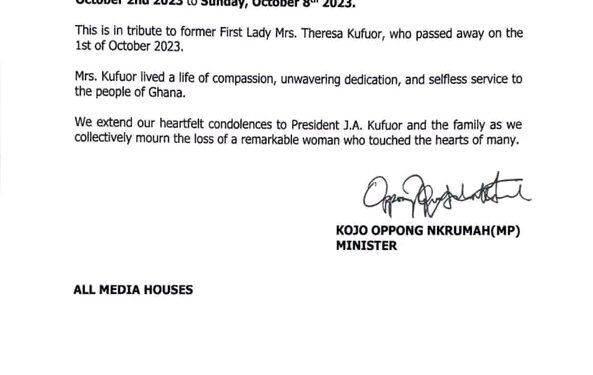 ghana flags should fly at half mast in honour of late theresa kufuor akufo addo