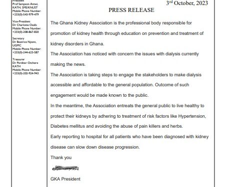 ghana kidney association to engage stakeholders to make dialysis affordable