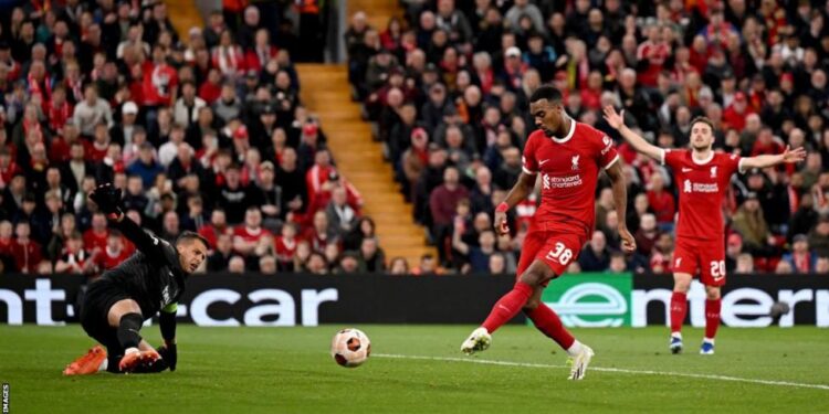 gravenberch scores maiden goal as liverpool beat union sg